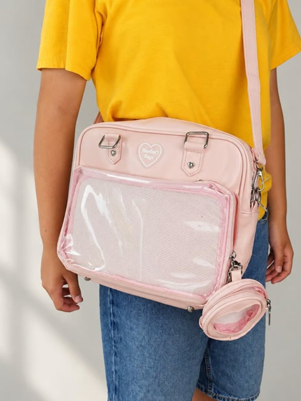 PINK Ita Bag Crossbody, Kawaii Anime Shoulder Bag, Cute Y2K Pin Display Handbag
